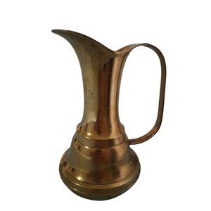 Vintage Brass Decorative Pitcher Ewer Vase With Handle